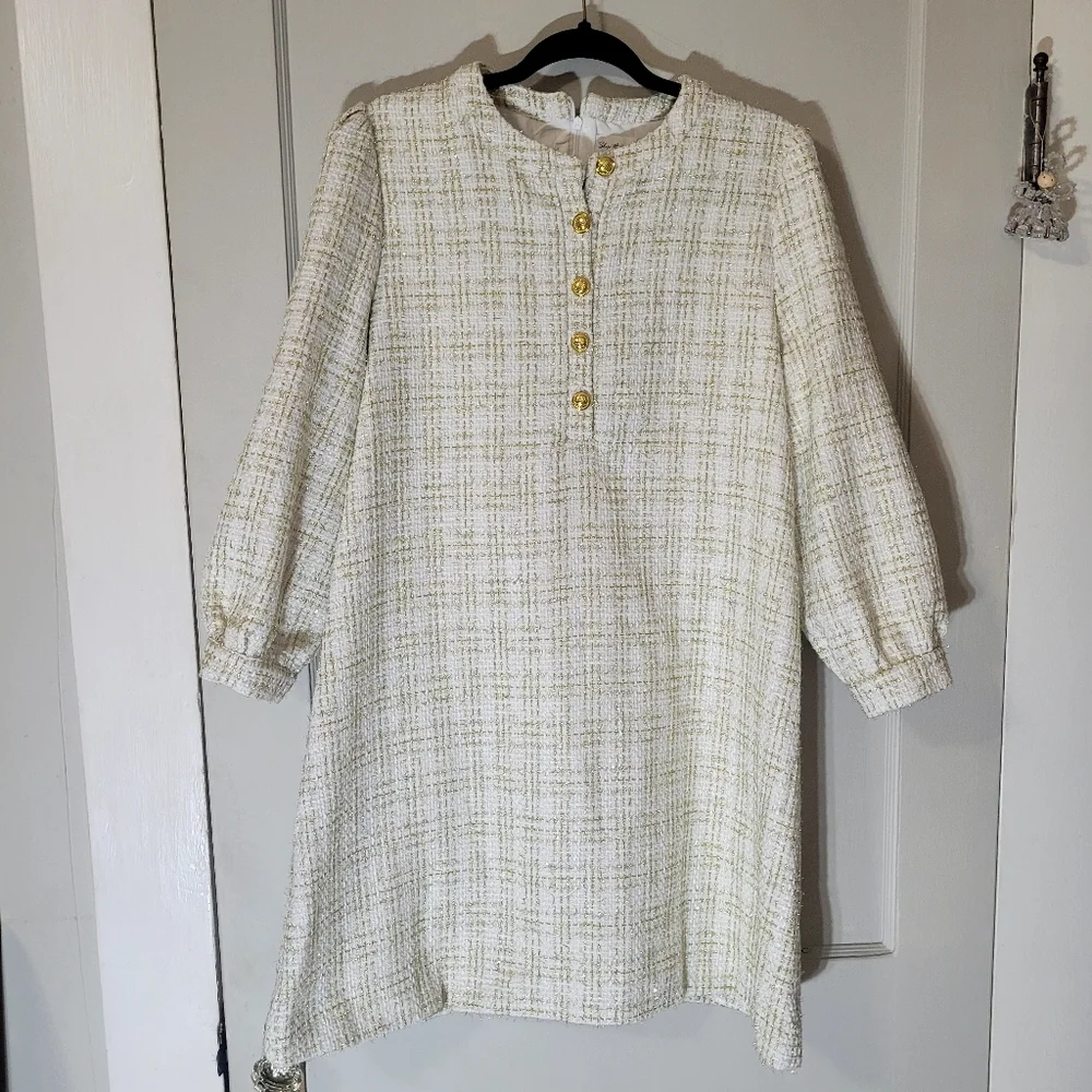 Feeling Like a Queen White Tweed Dress, Size XL - Picture 5 of 9